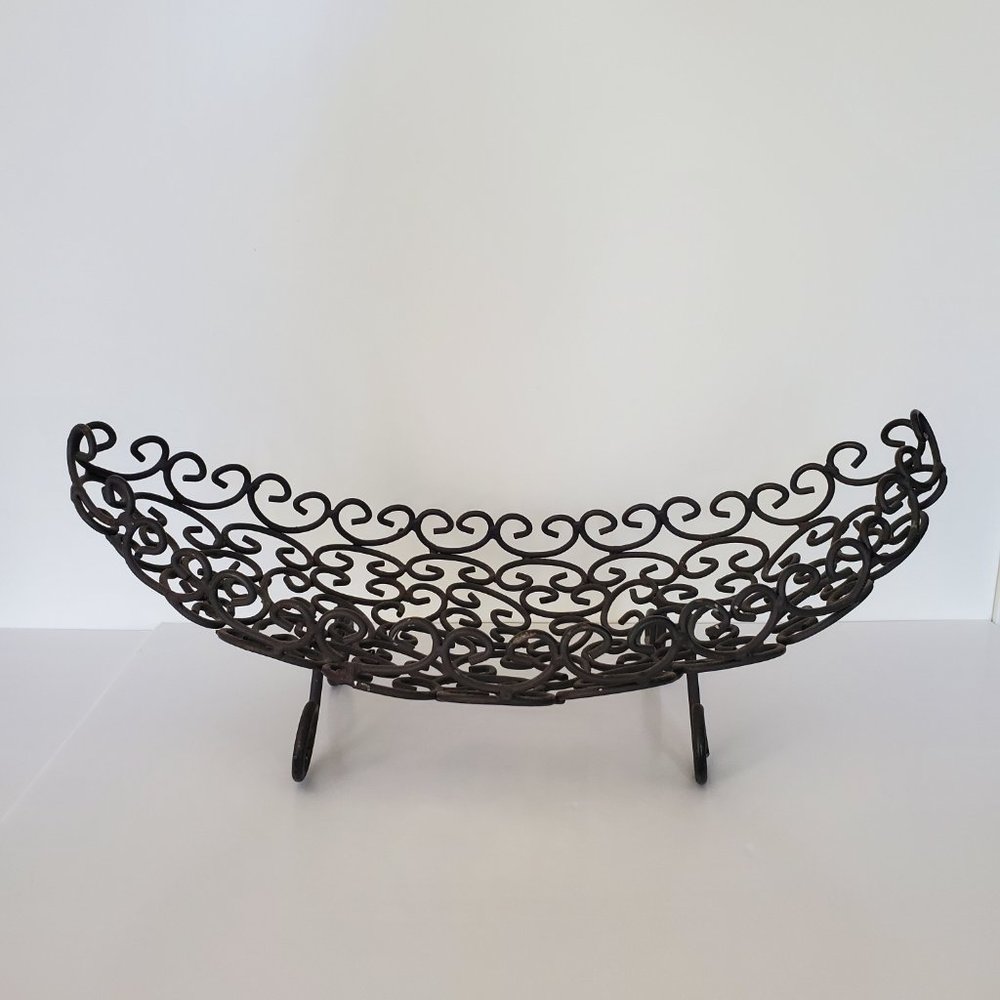 Dark Metal Fruit Bowl Footed Boat Shape Display Shabby Chic Tuscan Baroque Chic - Picture 10 of 11